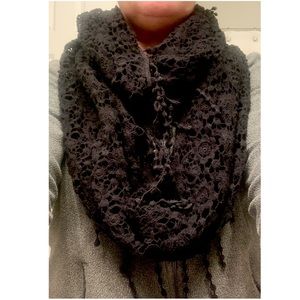 Black Knit Fringe Infinity Scarf